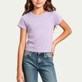 thumbnail image 3 of Acaics Girls Short Sleeve Raglan Crop Top, Soft Stretch Solid Color Crew Neck Casual Summer Tee Shirt for Teen Kids Girls 4-15 Years Old, 3 of 8