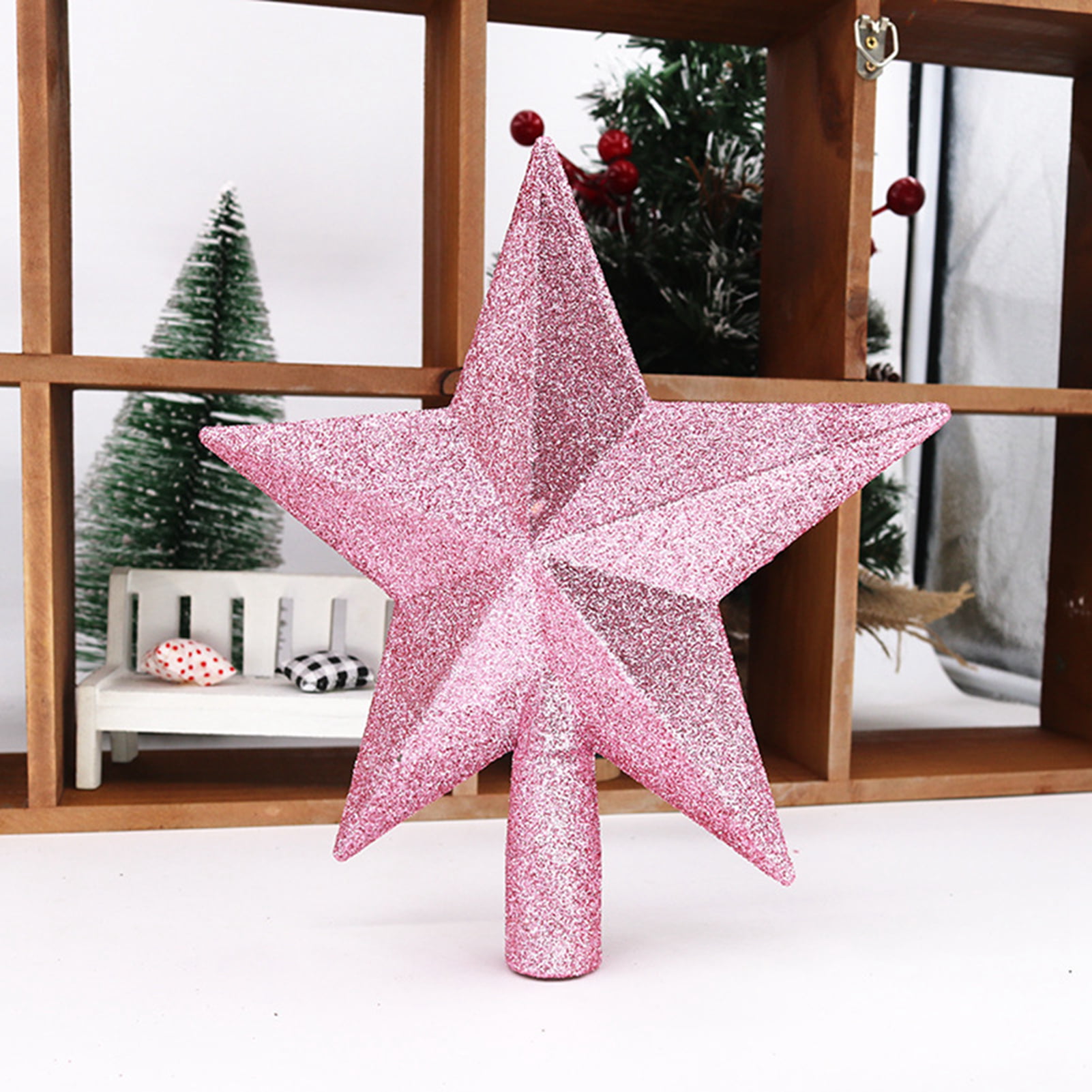 Christmas Tree Top Topper Decor Double-sided Five-pointed Star Xmas Party Supply 