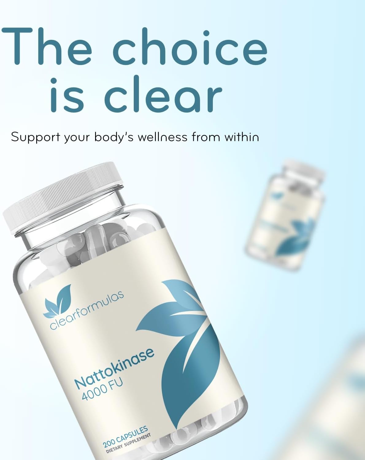 Clear Formulas Nattokinase 4000 FU Enzyme Supplement, Heart and Circulation Support, 200 Capsules
