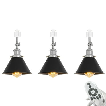 FSLiving Adjustable Angle H-Type Track Pendangt Light with E26 Silver Base&Black Metal Shade,Remote Control Dimmable Color Changing Timing Lamp for Home Kitchen Farmhouse,Customizable - 3 Lights
