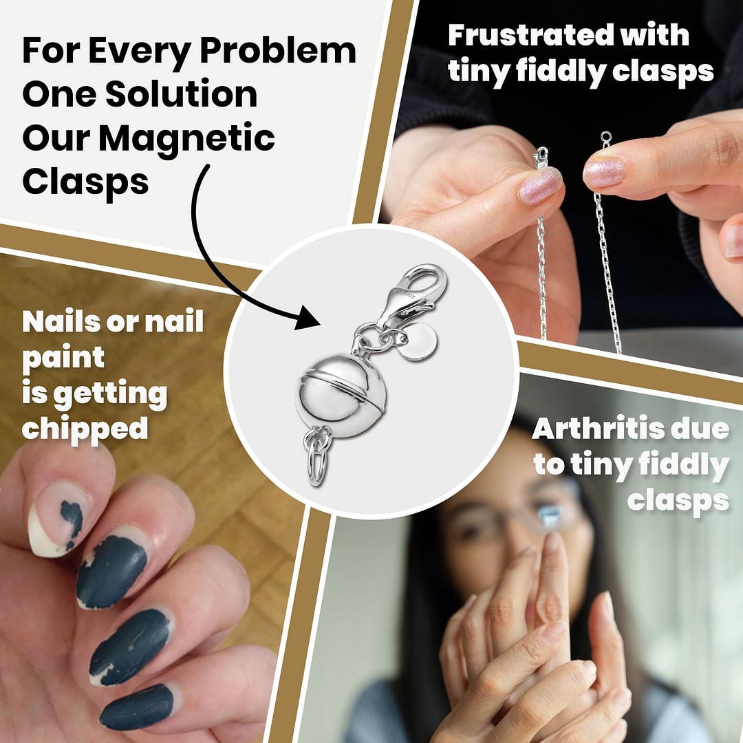 Magnetic Necklace Clasps and Closures - 925 Sterling Silver Magnetic Bracelet Clasps and Closures Set of 3 - Yellow Gold/ Rose Gold/ Silver Birthday Christmas Gifts