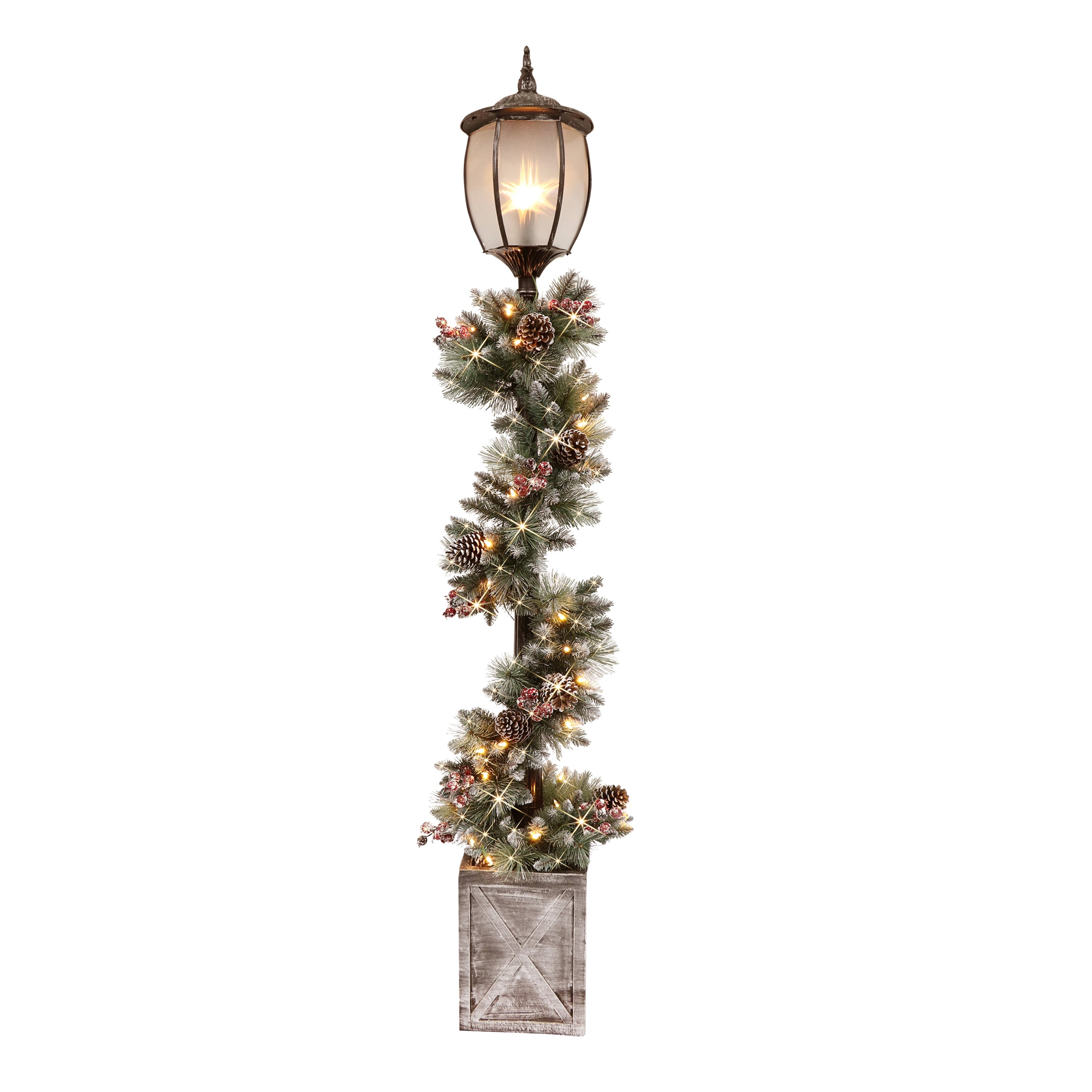 Puleo International 7 ft. Lamp Post with Decorated Garland and 50 Warm