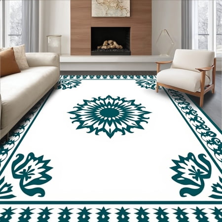 ODIKA 4'x6' Machine Washable Non-Slip Area Rug, Boho Mystique Sophisticated Avant garde Exquisite Artwork High Traffic Rug, Blue, 478313