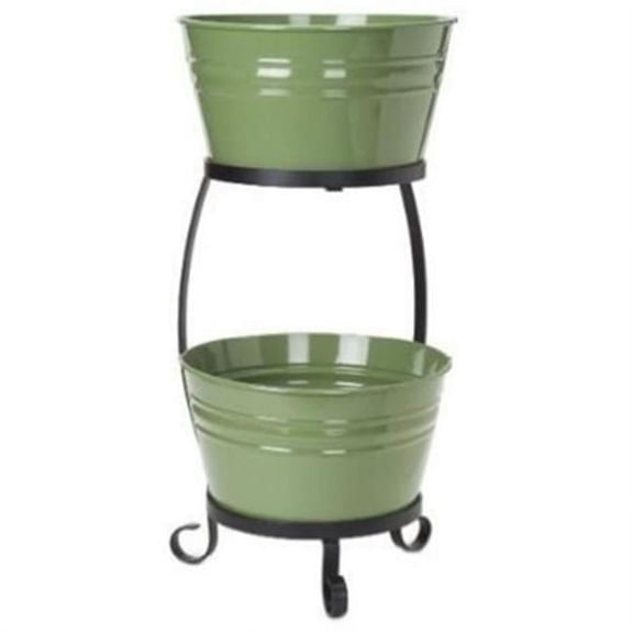 HIT 8020E SA Enameled Galvanized Steel Double Beverage Tub with Iron Stand, Sage