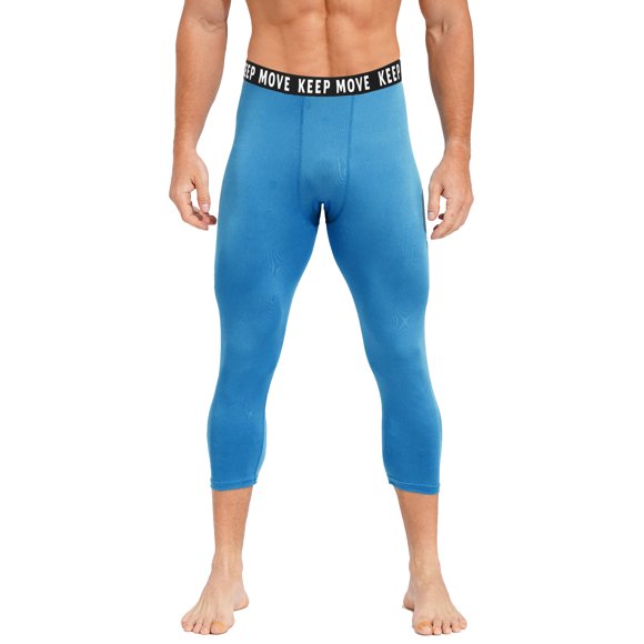 Raenseen Men's 3/4 Compression Pants Stretchy Workout Running Athletic Leggings Base Layer Sports Tights Blue 3XL