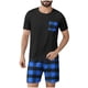 thumbnail image 1 of Mangas de Mano para Hombres Plaid Casual Home Sleepwear Manga Corta Cuello Redondo Top Y Pantalones Cortos Set, Algodón Poliéster Sala de Desgaste, 1 of 6