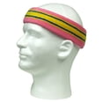 thumbnail image 2 of Couver Unisex Terry Striped Basketball Headband Sweatband, Pink/Yellow, 3 Pieces, 2 of 7