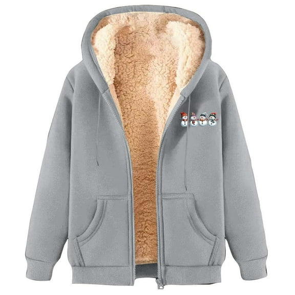 SELONE Christmas Womens Hooded Sweatshirts Zip Front Snowman Fleece Jacket Long Sleeve Tops with Pocket Cute Hoodies