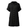 thumbnail image 6 of ZHOGXU Women's Casual Dress With Pockets Solid Color Button Short Sleeve Lapel Comfortable Loose Shirt Dress For Everyday Wear,Black,L, 6 of 6