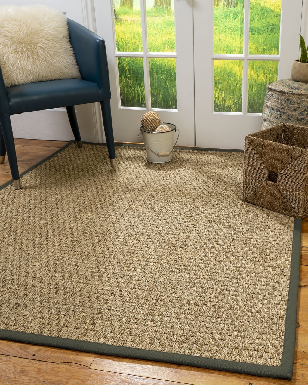 Natural Area Rugs Basketweave Custom Seagrass Rug, 2'6" x 12', Green