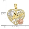 thumbnail image 3 of FJC Finejewelers 10k Two-tone Gold Beaded Heart with #1 Mom Pink Flower Centertri-color Charm, 3 of 6