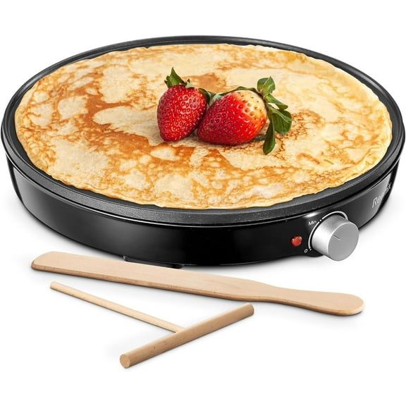 Reemix Electric Crepe Maker & Griddle, 12-Inch Non-Stick Surface, Adjustable Temperature Control, Includes Batter Spreader & Spatula, Perfect for Pancakes, Omelets & More (Black)