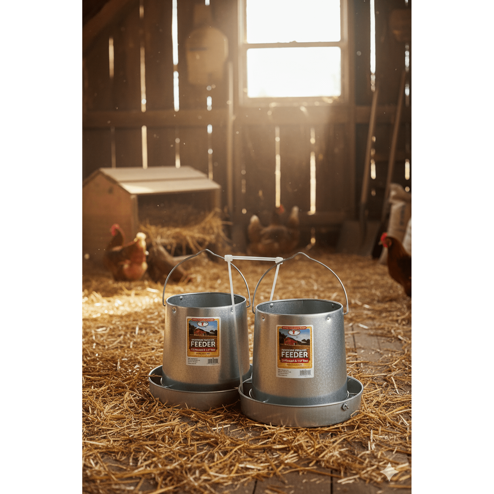 Miller Galvanized Hanging Chicken Feeder 12 lb Metal Poultry Feed Dispenser 2-Pack