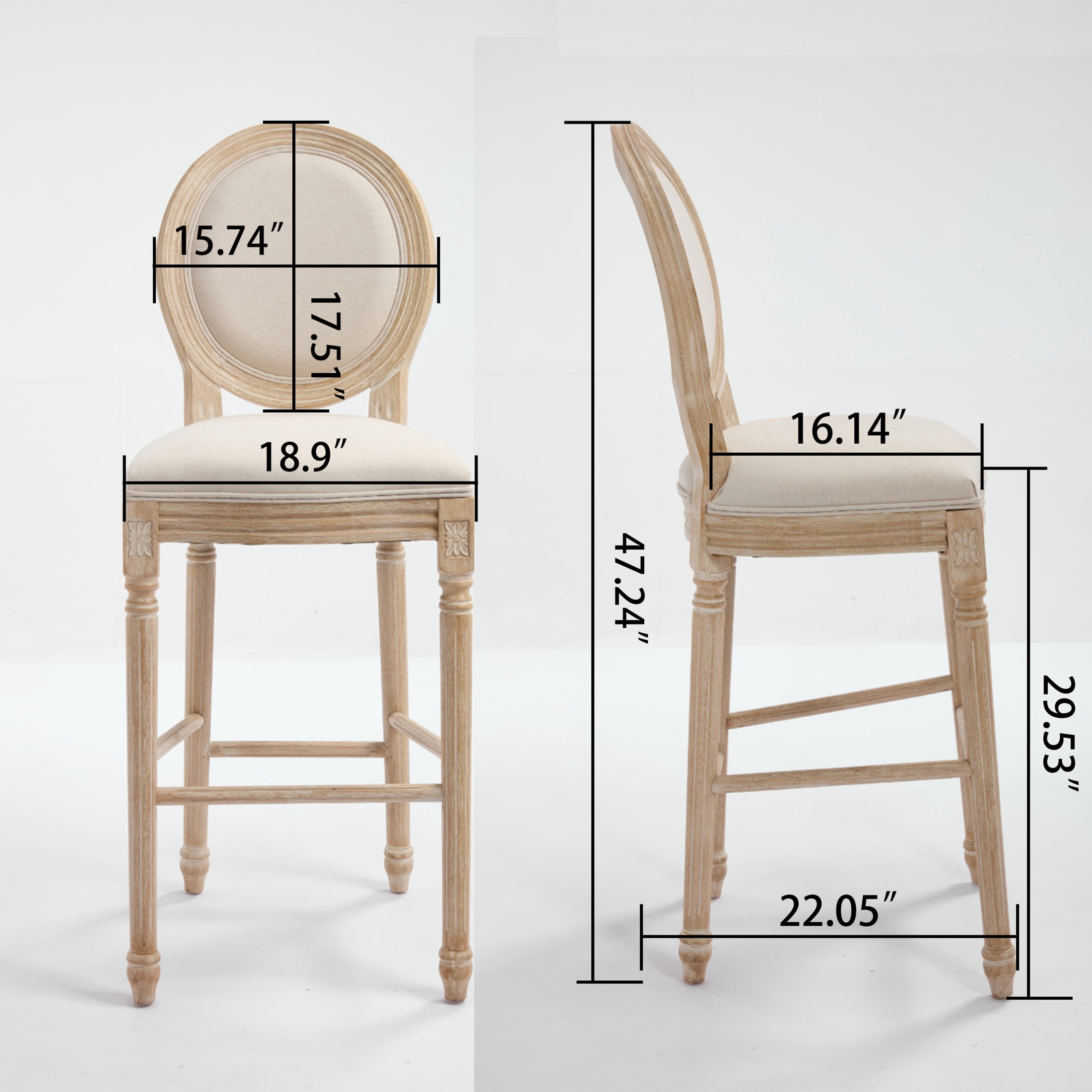 Noble House Solid Wood Kitchen Bar Stools with Cushion Seat and Back for Bar Counter, Beige & Natural, Set of 2