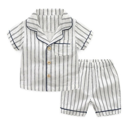 Summer Toddler Kids Baby Boys Pajamas Suit Stripe Pyjamas Cotton