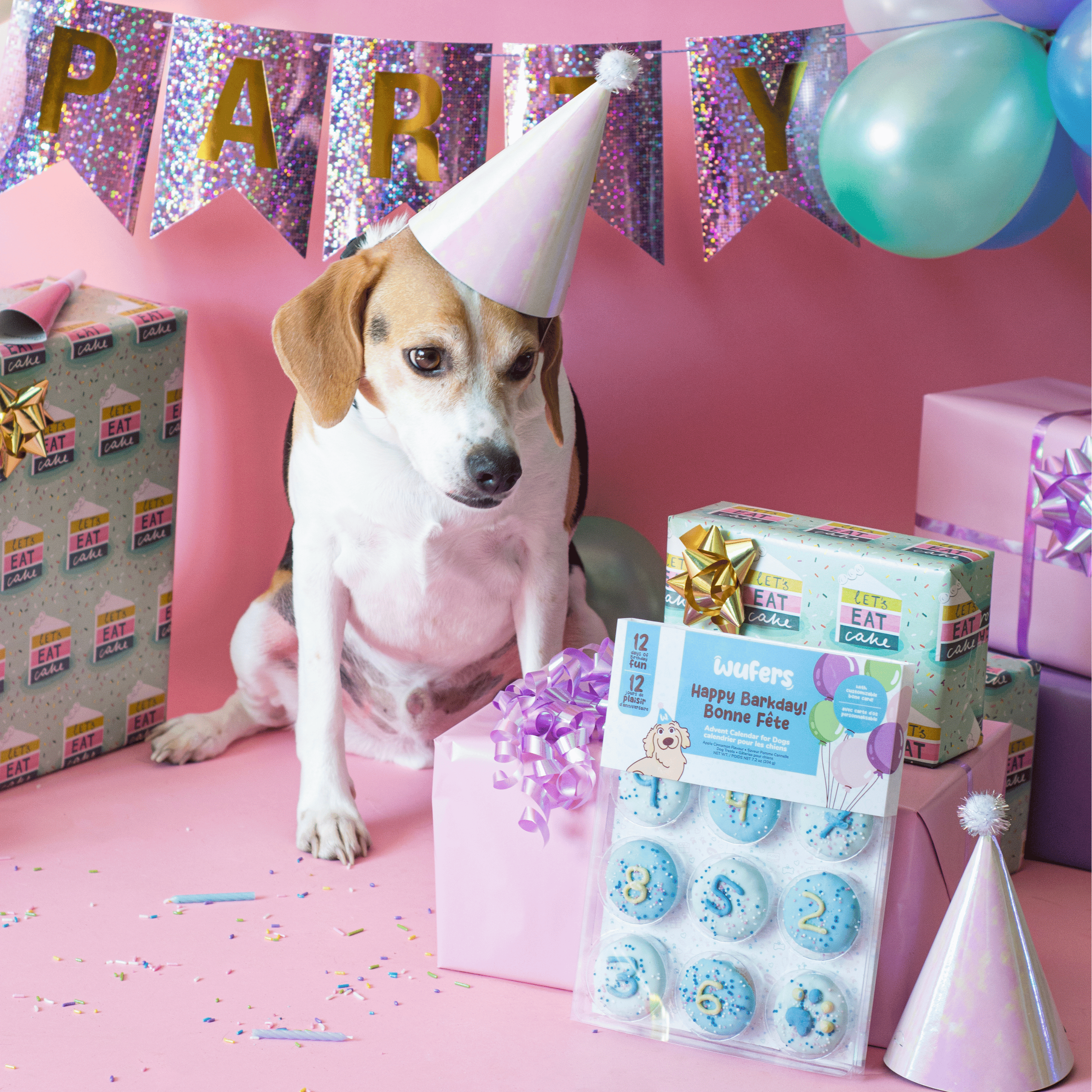 Wufers Happy Barkday Dog Advent Calendar – 12 Day Birthday Countdown Dog Treats, Decorated Soft-Baked Dog Cookies, Birthday Gift for Dogs, Made in North America