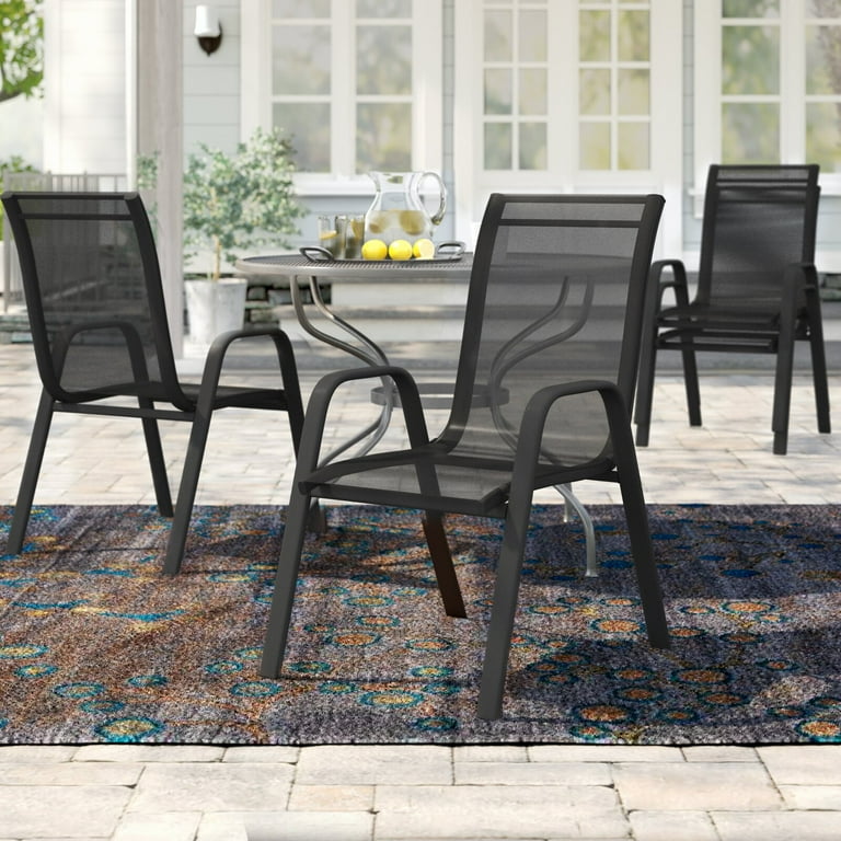 Kurz Stacking Patio Dining Chair Weight Capacity 350 lb. Black