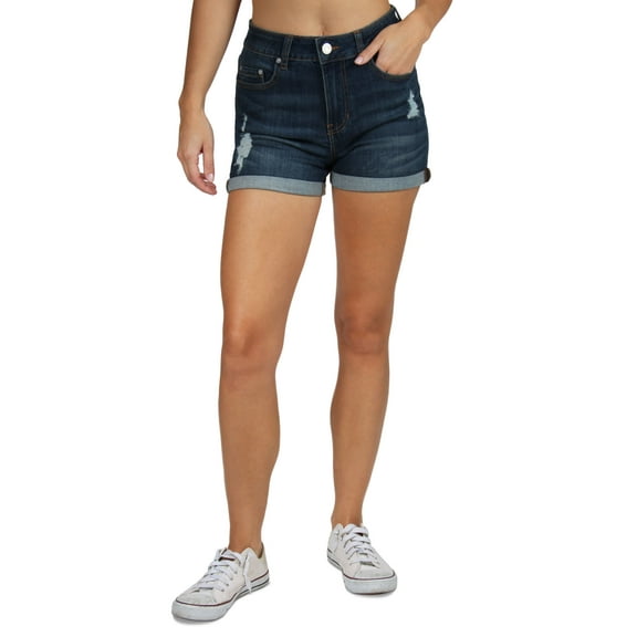 Indigo Rein Juniors' High Rise Distressed Jean Shorts Med Blue 17