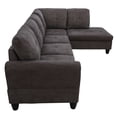 thumbnail image 3 of Hommoo Flannel Living Room Furniture Sets, 4-Seat Couches and Sofa Set, L Shaped Couch Set Sectional Sofa Set for Home, Apartment, Dorm, Dark Brown(No Ottoman), 3 of 8