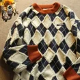 thumbnail image 2 of Suéter de punto para hombre, jerseys masculinos empalmados, ropa para hombre, icono a cuadros, rombos, estilo coreano, cálido, tendencia 2024, holgado, grueso, invierno, algodón X, 2 of 5