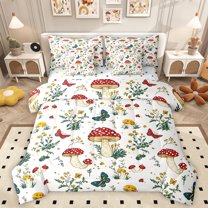 Homewish Cartoon Red Mushroom 7pcs Bedding Comforter Set For Kids Teens Female Girls,Flying Colorful Butterflies Queen Bedding Sets Super Cozy,Botanical Plants Queen Sheet Sets