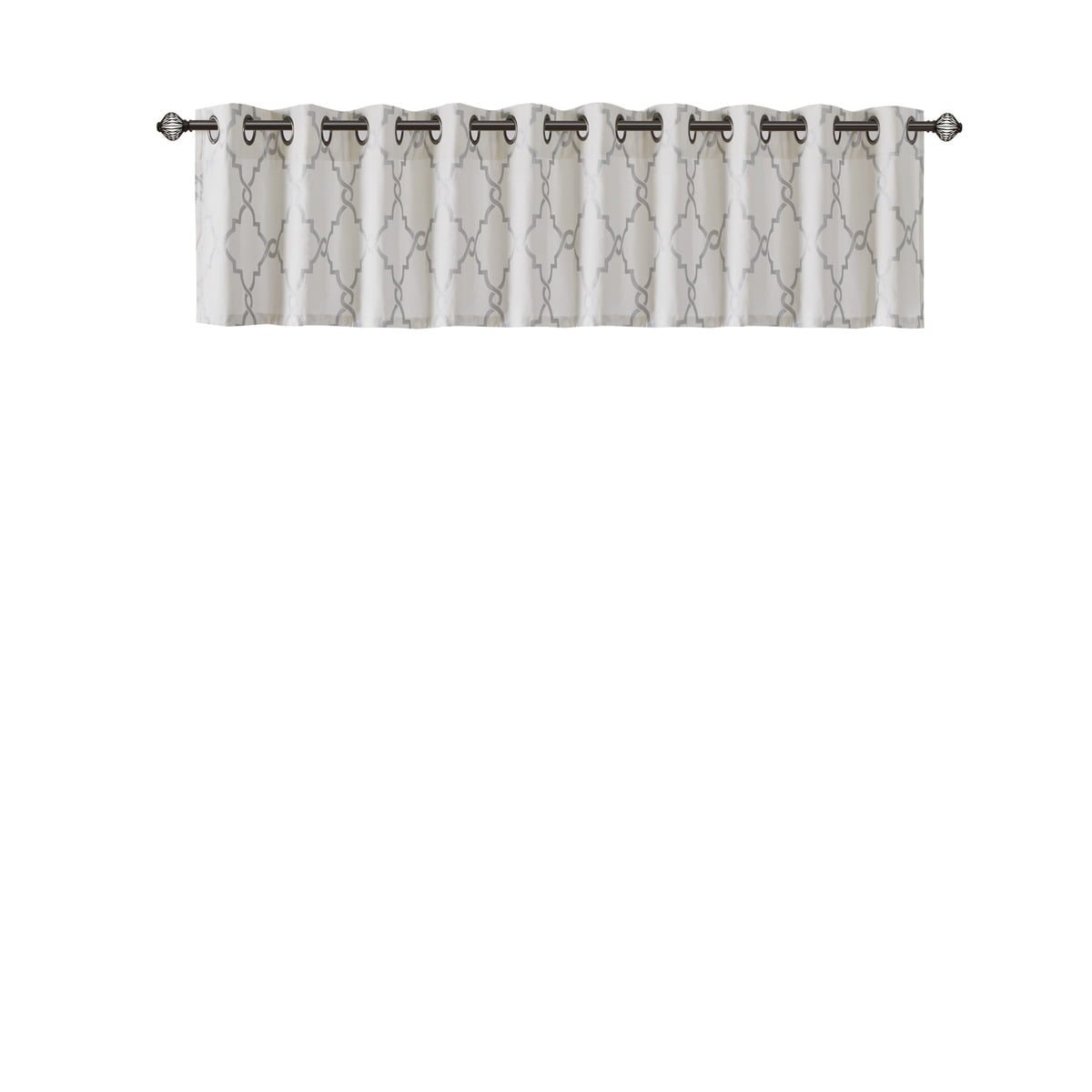 MAYEERTY 50x18" Fretwork Print Grommet Top Valance, Ivory/Grey