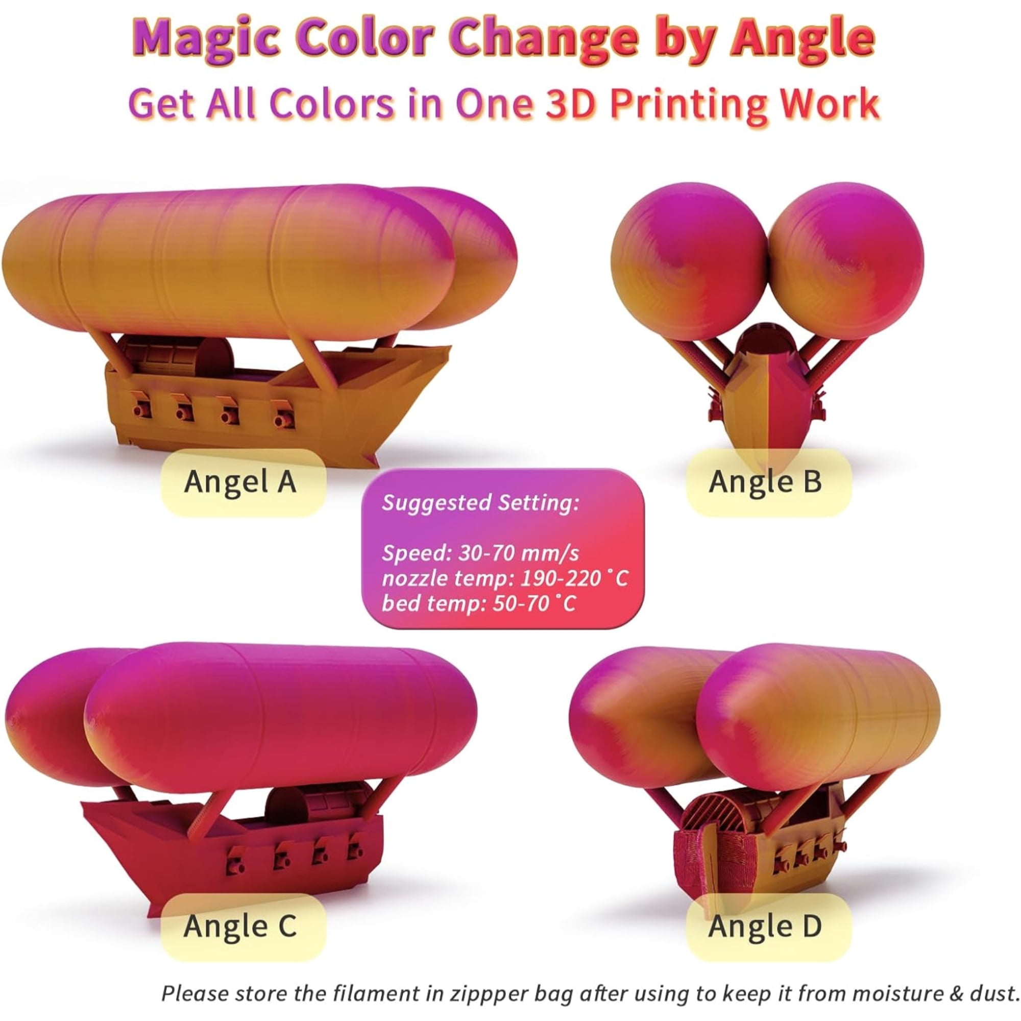 Ziro 3D Tri-Color Matte PLA 1.75mm 1kg, Afterglow