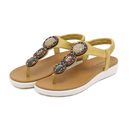 

ZHELIYO Women s sandals Summer Fashion Women Rhinestones Casual Open Toe Wedges Soft Bottom Breathable Elastic Band Shoes Sandals Yellow 6.5