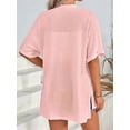thumbnail image 4 of Women'S Short Sleeve Cardigan Summer Cardigan Casual Loose Beach Cover-Up Curved Hem Pink L, 4 of 5