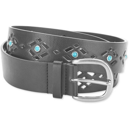 Faded Glory Ladie's Jean Belt with Cutouts and Turquoise (Best Denim Jeans For Guys)