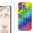 thumbnail image 1 of Slim-Fit Gel TPU Phone Case for iPhone 14 Pro, with Tempered Glass Screen Protector, by OneToughShield ® - Music Notes / Rainbow, 1 of 4
