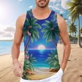 thumbnail image 3 of Beach Tank Top Men Lightweight Breathable Coconut Tree Graphic Sleeveless Shirt Casual Hawaii Vacation Shirts, 3 of 7