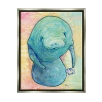 Stupell Industries Aquatic Manatee Among Fish Rainbow Watercolor Detail Painting Luster Gray Floating Framed Canvas Print Wall Art, Design by Steve Vanderbosh