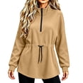 thumbnail image 5 of Bzdzmqm Women Fall Winter Fleece Sweatshirts Long Sleeve Zipper Drawstring Pullover Tops Cozy Warm Basic Solid Cardigan Casual Outfits for Work Travel Daily Wear, Khaki M, 5 of 7