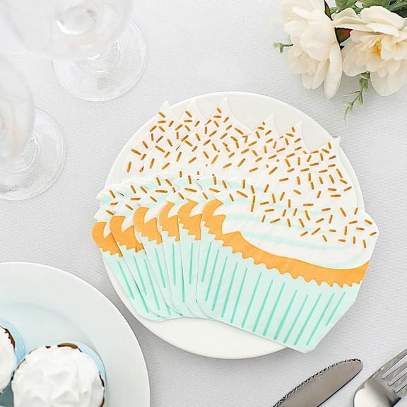 Balsa Circle 20 Cocktail Napkins Cupcake Shaped White and Orange 11x9 in Paper Beverage Wedding Birthday Party Supplies