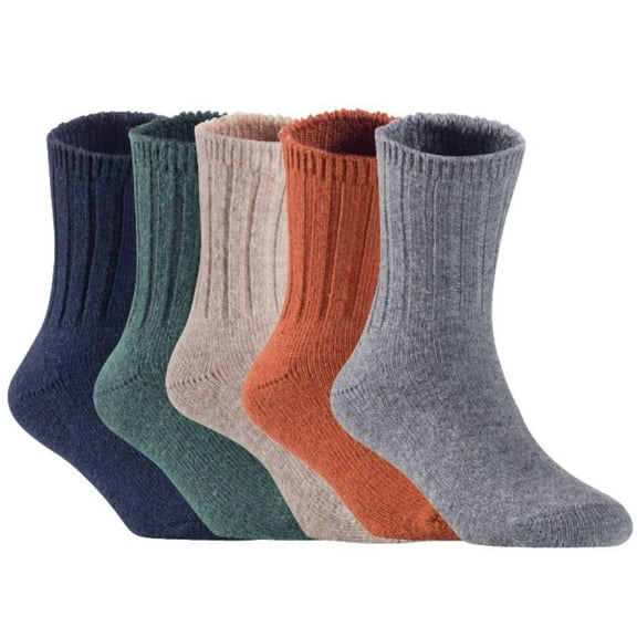 Children's Durable, Stretchable, Thick & Warm Wool Crew Socks. Perfect as Winter Snow Sock and All Seasons FS01, 5 Pair, Size 4Y-6Y, Navy, DarkGrey, Biege, Coffee, Grey