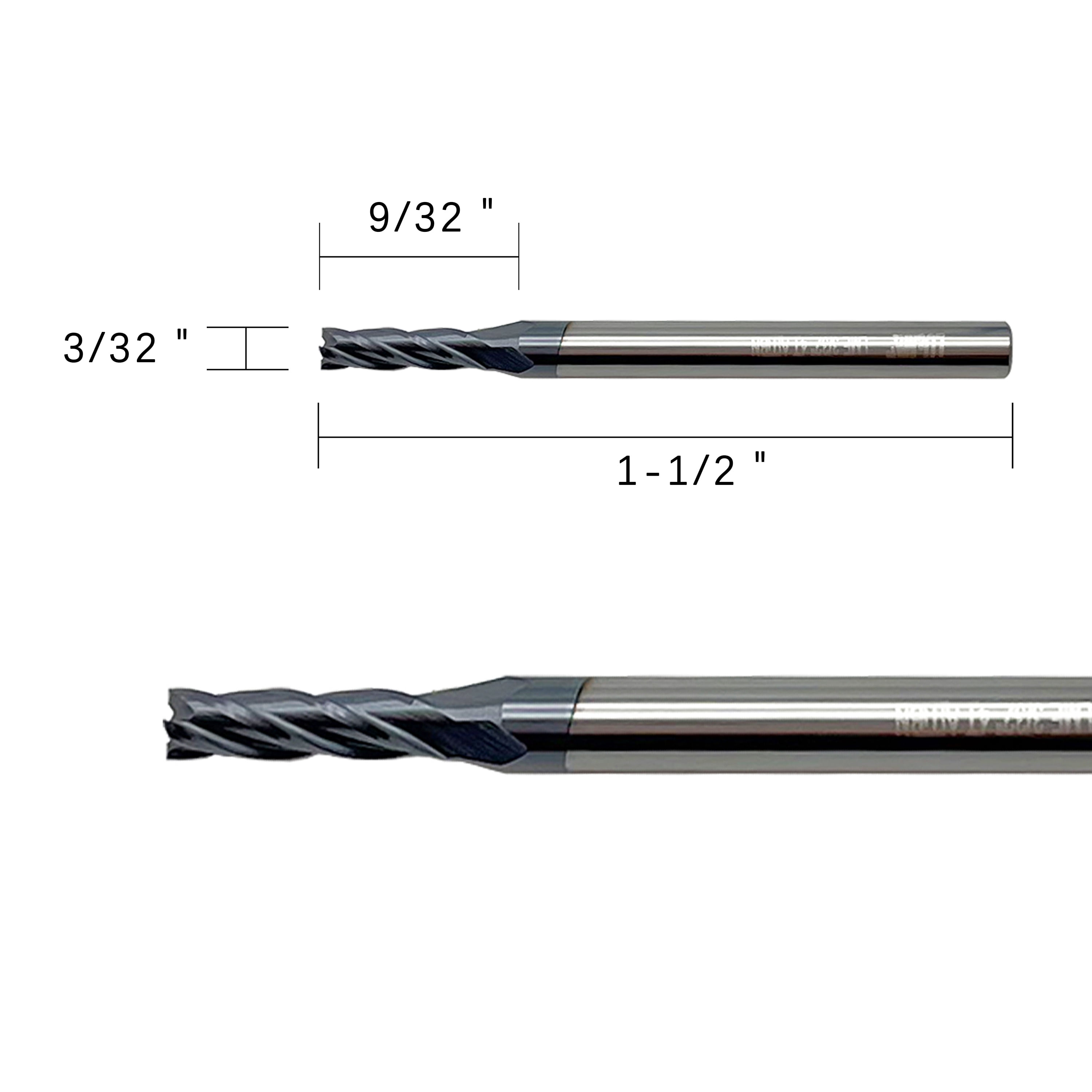 Carbide Square End Mill - 4 Flute - 3/32"-4T (5 Piece, 3/32") - for Milling Alloy Steels, Hardened Steel, Metal & More – Mill Bits Sets for DIYers & Professionals