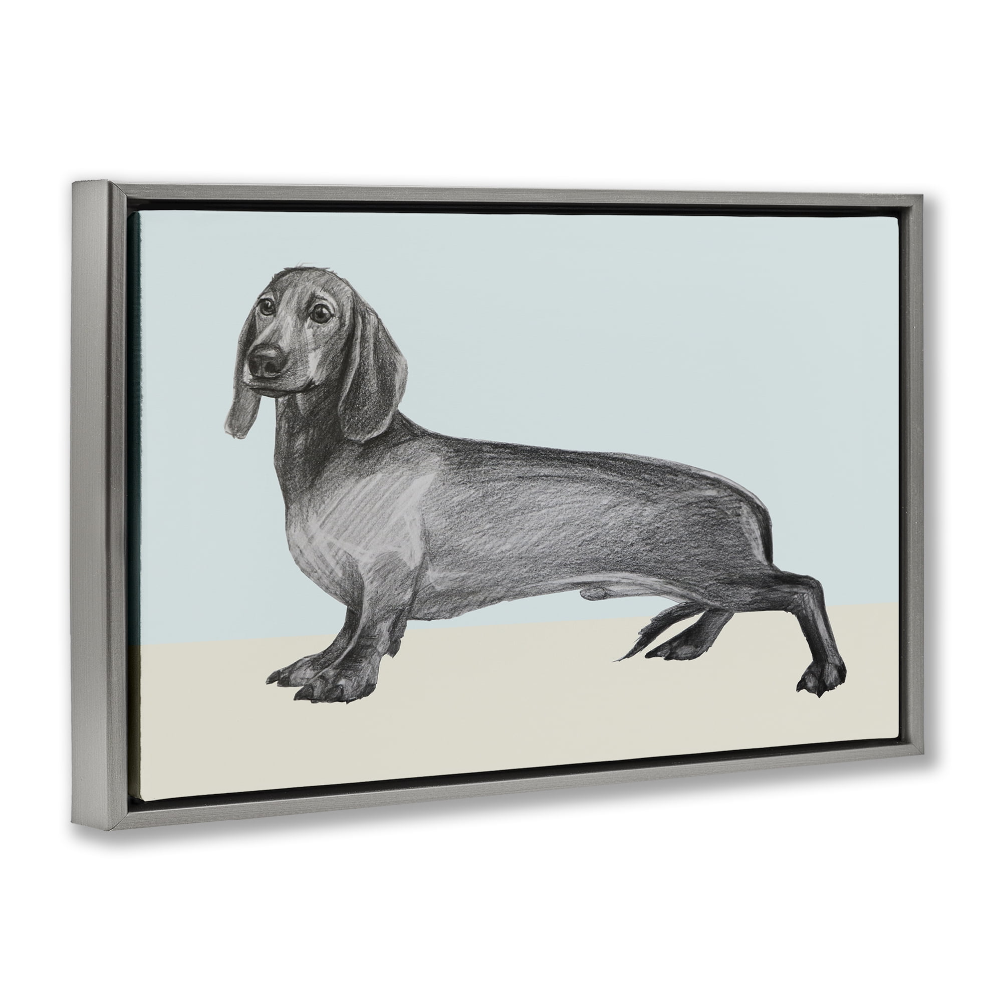 Stupell Industries Sketched Dachshund on Blue Gray Framed Floater Canvas Wall Art, design by Violeta Vollmer
