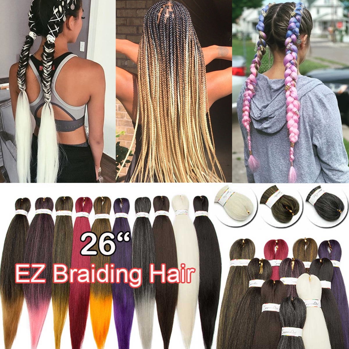 SEGO 3PCS/Lot Pre-stretched EZ Braiding Hair Yaki Braid Hair Professional  Synthetic Fiber Corchet Braids Hair Extensions Black/Blonde 