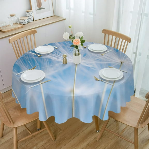 Flower Poppy Blue Waterproof Tablecloth Table Decoration Wedding Home Kitchen Dining Room Round Table