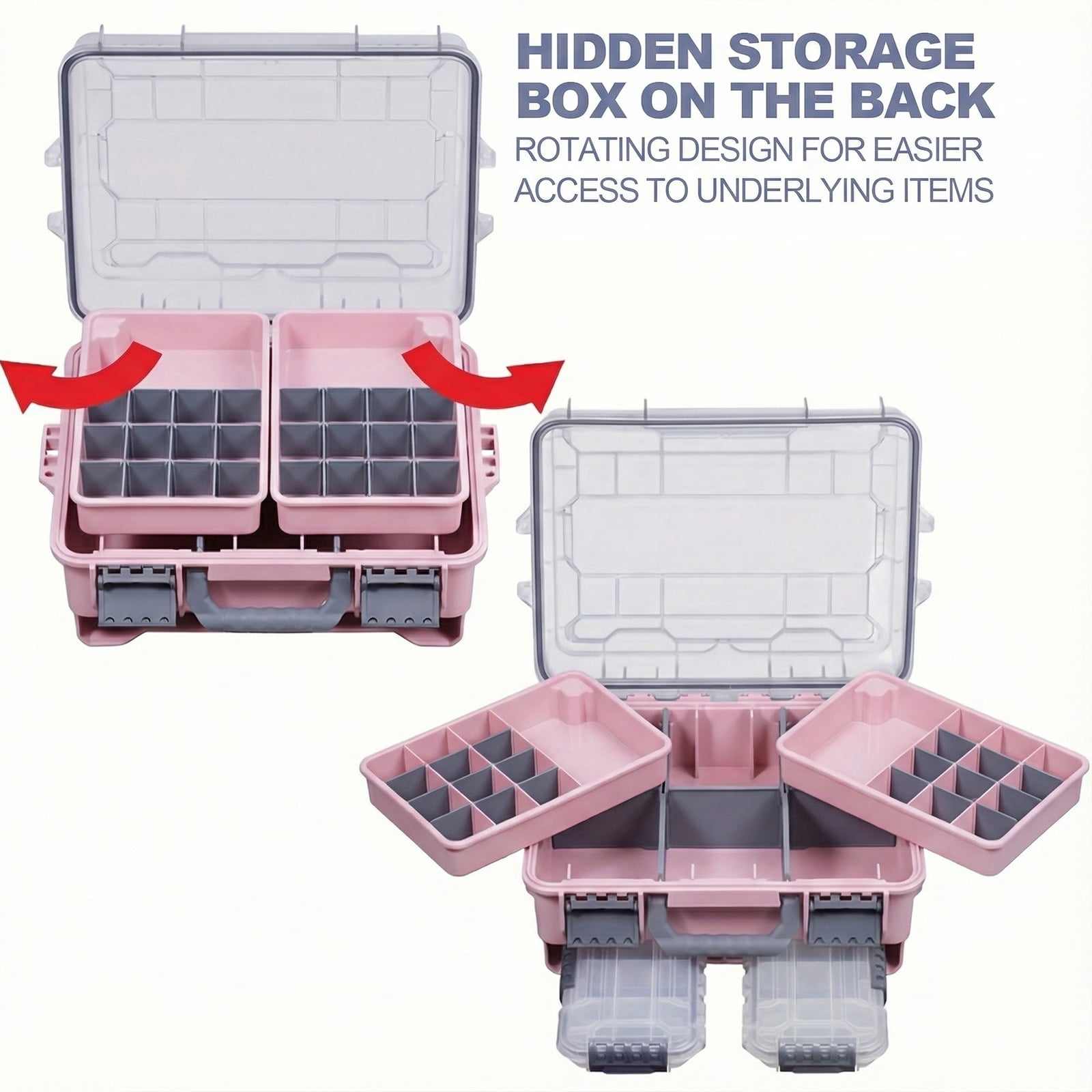 Btidfty Universal Fishing Tackle Box Removal Inside Design for Fishing Gifts (Pink)