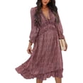 thumbnail image 1 of Innerwin Swing A-Line Robes Imprimé Floral Femmes Tunique Sundress Rue Double Couche Fluide Midi Robe Claret L, 1 of 2