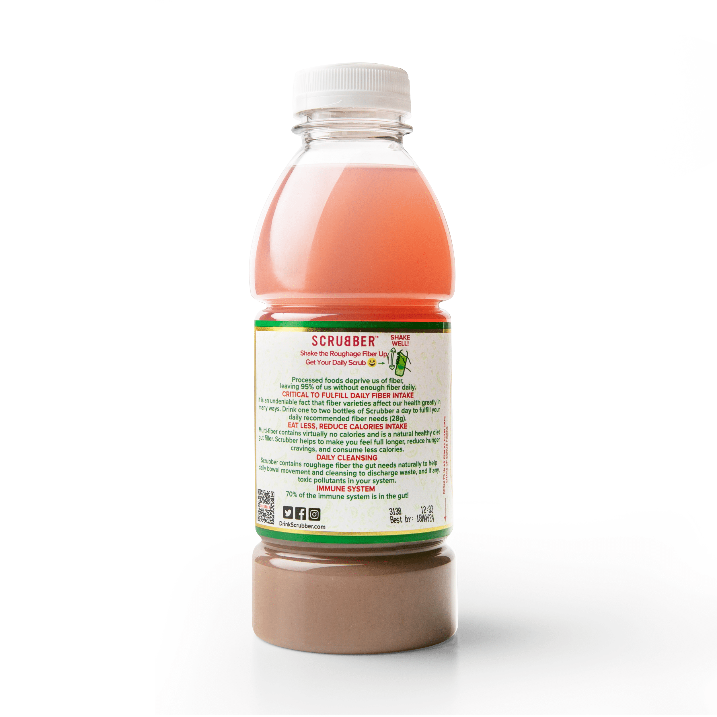 Scrubber Fiber-Infused Fruit Juice w/ Probiotics + Prebiotics for Daily Digestive Health, Immune Support, Regularity & Weight. 16.9 OZ Natural Beverage, Raspberry & Custard Apple, 12-Pack