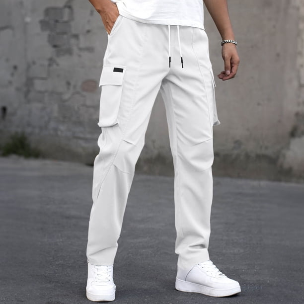 Ceisia Men's All-Season Solid Color Outdoor Gift Workwear Pants Multi-Pocket Elastic Drawstring Waist Breathable for Casual F itness Daily Wear