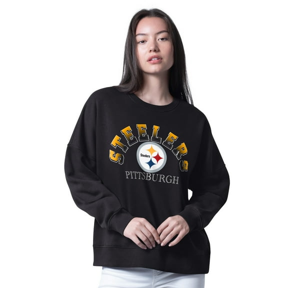 Women's G-III 4Her by Carl Banks Black Pittsburgh Steelers Oversized Feud Sweatshirt