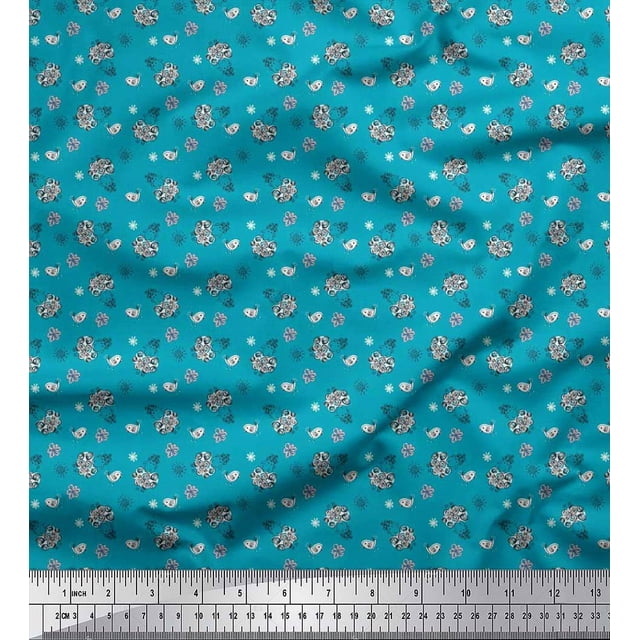 Soimoi Poly Georgette Fabric Floral,Bird & Sheep Kids Print Fabric by The Yard 52 Inch Wide