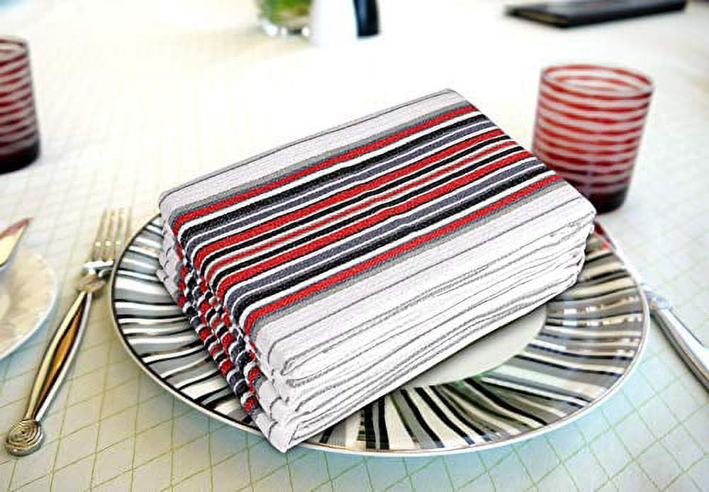 Urban Villa Kitchen Towels,, Cotton Dish Towels,Mitered Corners,Ultra Soft (Size: 20X30 in), White Waffle Stripes, Absorbent Bar Towels & Tea Towels - (Set of 6)