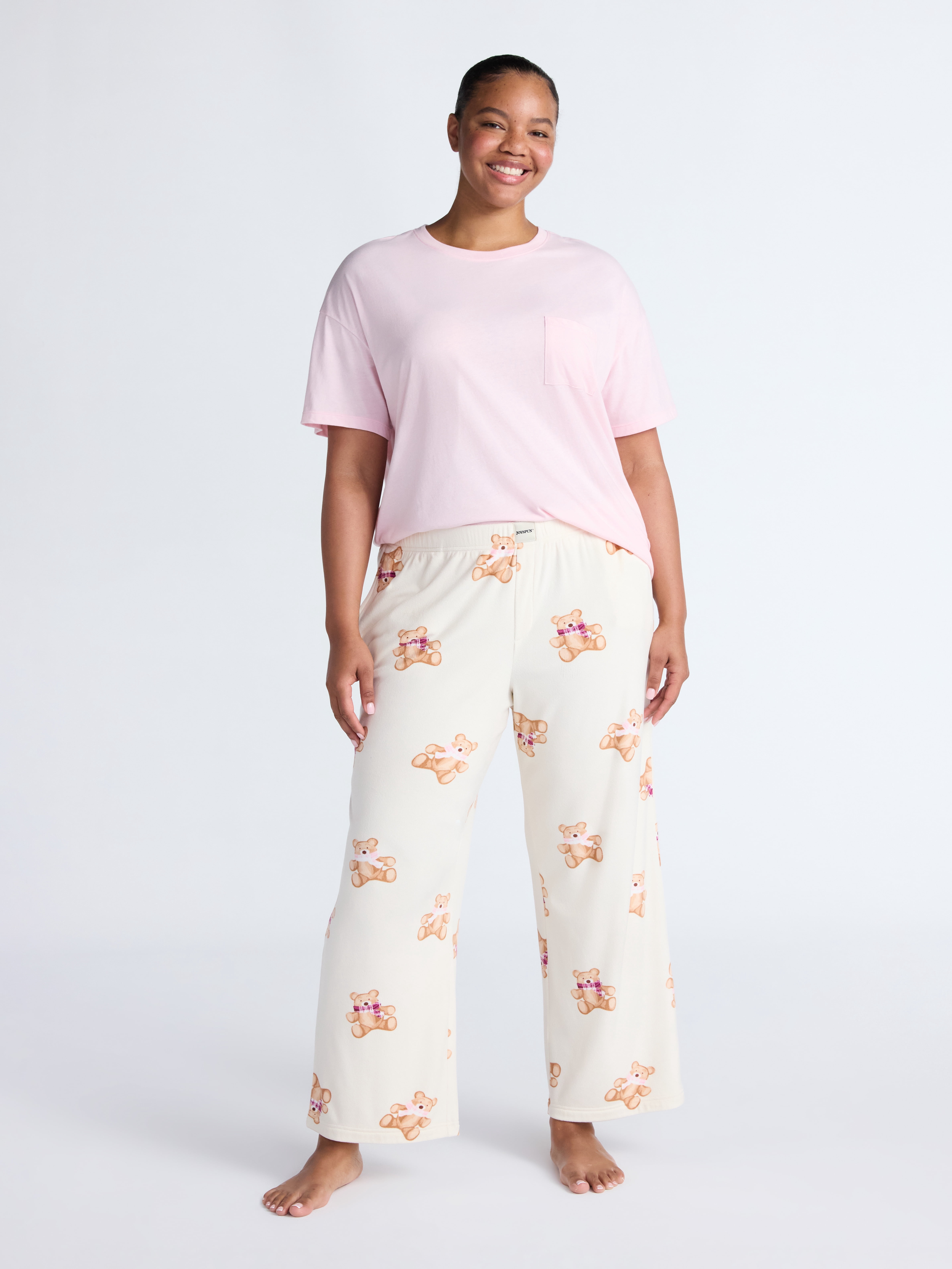 Joyspun Women's Velour Wide-Leg Sleep Pants, Size XS-3X