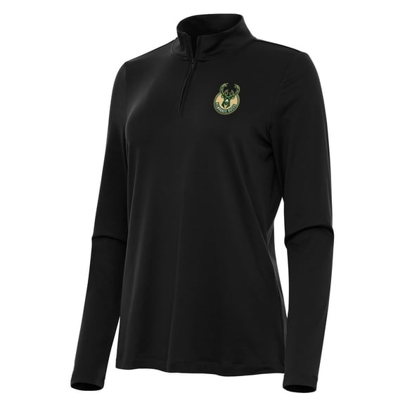 Women's Antigua Black Milwaukee Bucks Reprocess Quarter-Zip Top