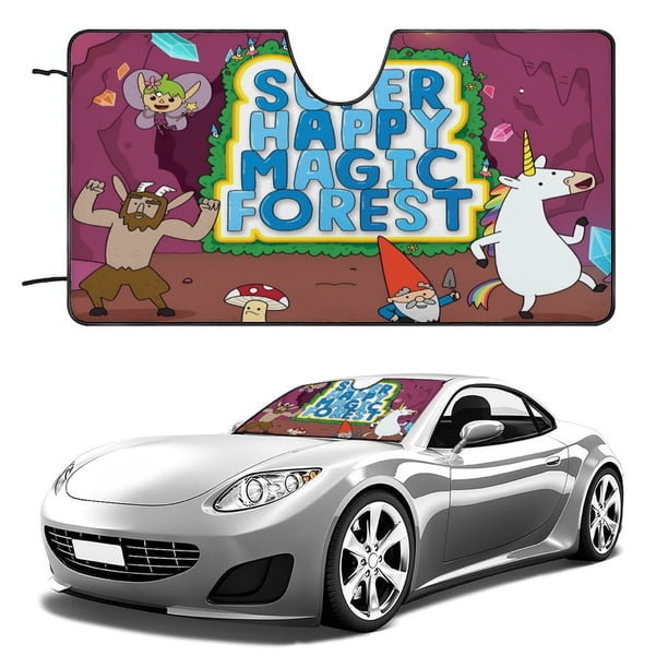 Súper Feliz Bosque Mágico Parasol para Parabrisas Delantero Protector Plegable, Visera Solar para Auto Bloquea Rayos UV Mantiene tu Vehículo Fresco 130cm*70cm